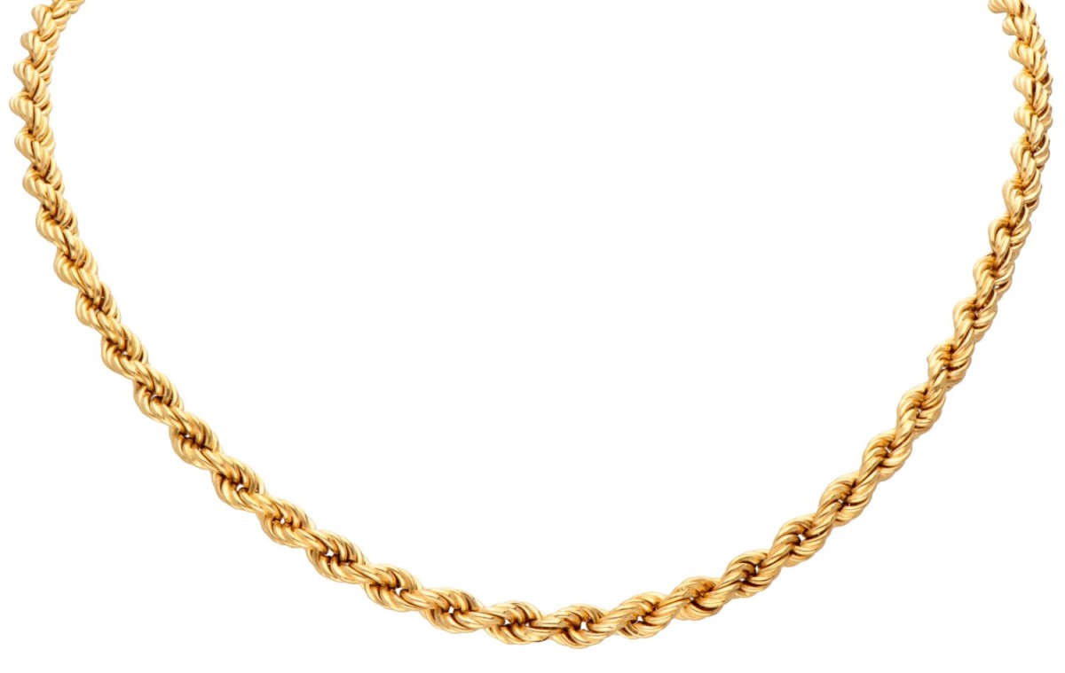 18 kt. Geelgouden koord-schakelcollier.