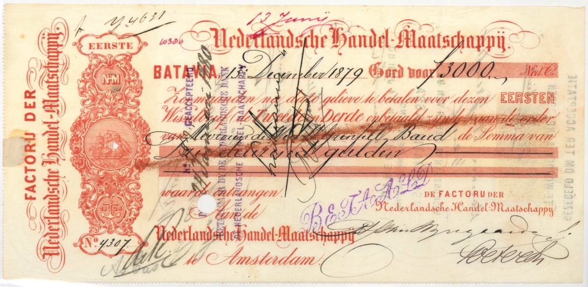 Netherlands-Indies. 3000 gulden . bill of exchange. Type 1879. Type Batavia. - Fine .