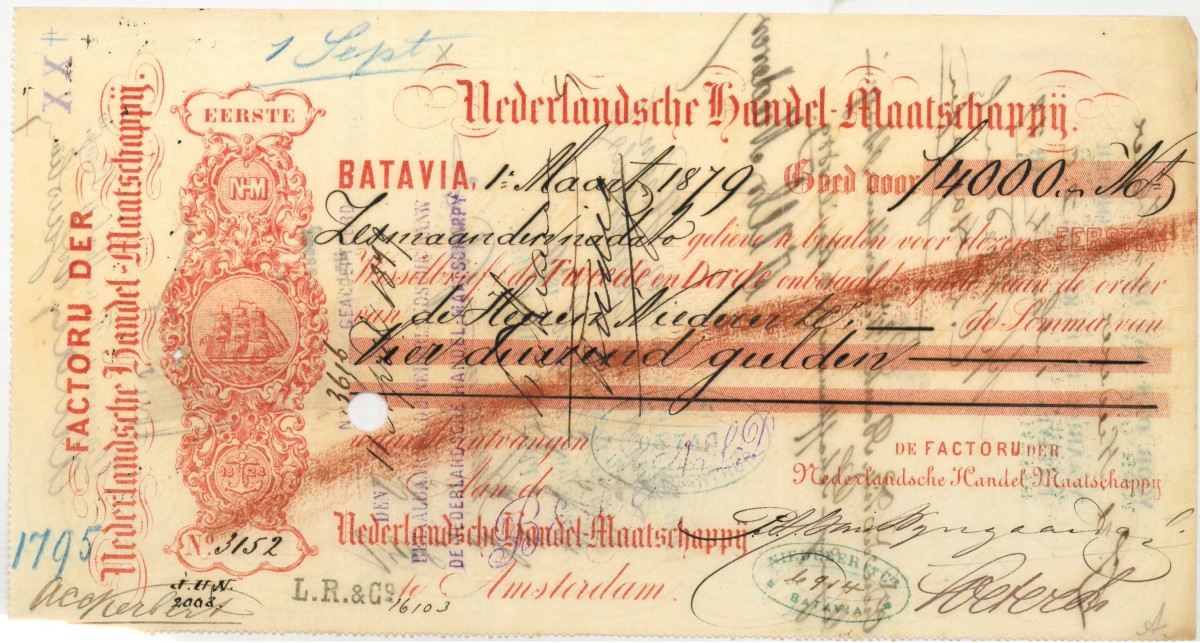Netherlands-Indies. 4000 gulden . bill of exchange. Type 1879. Type Batavia. - Fine .