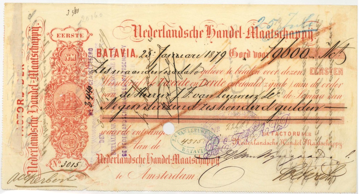 Netherlands-Indies. 9600 gulden. bill of exchange. Type 1879. Type Batavia. - Fine .