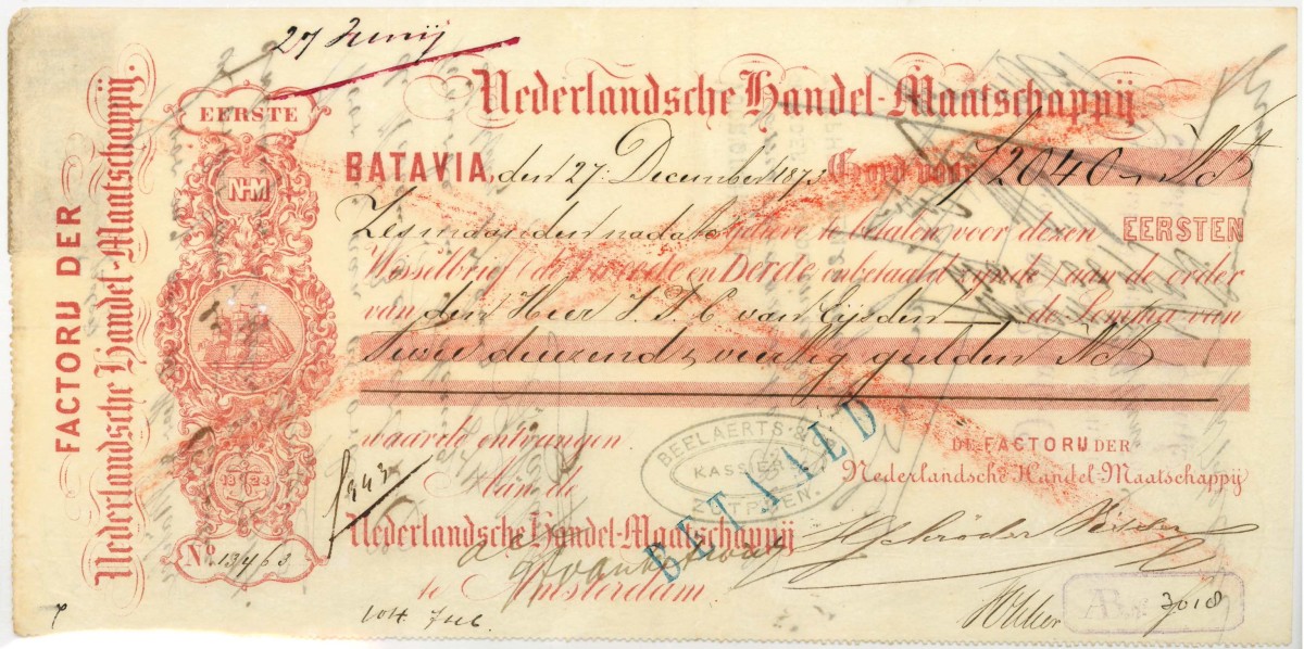 Netherlands-Indies. 2040 gulden . bill of exchange. Type 1873. Type Batavia. - Very fine.