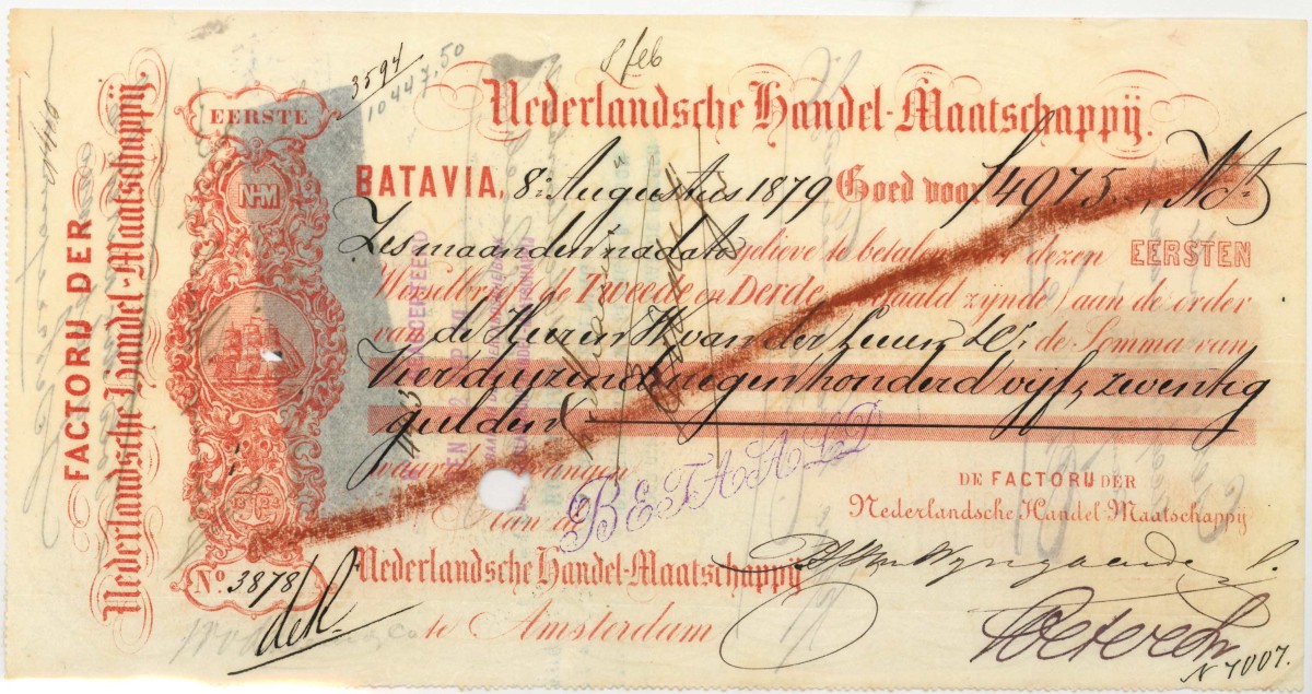 Netherlands-Indies. 4975 gulden . bill of exchange. Type 1879. Type Batavia. - Very good.