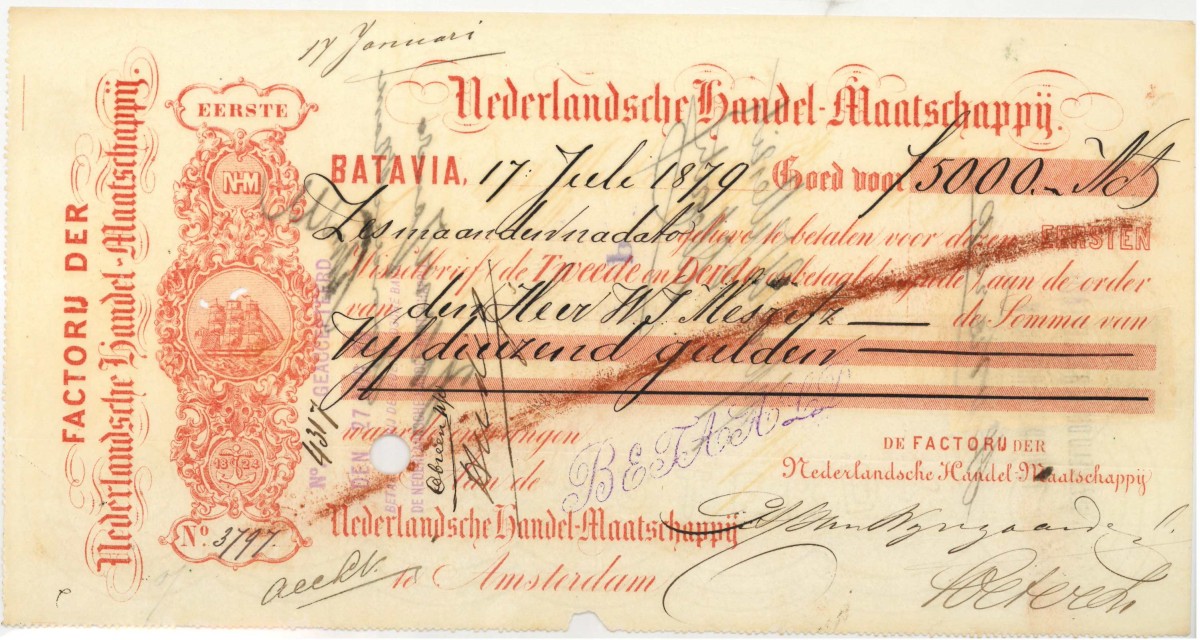 Netherlands-Indies. 5000 gulden. bill of exchange. Type 1879. Type Batavia. - Fine -.