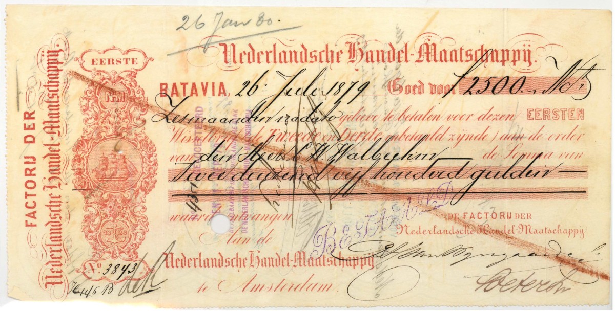 Netherlands-Indies. 2500 gulden. bill of exchange. Type 1879. Type Batavia. - Fine +.