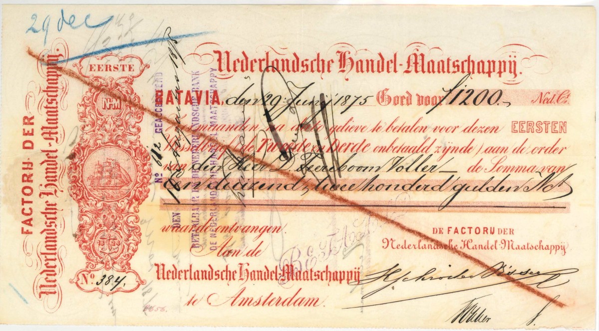 Netherlands-Indies. 1200 gulden. bill of exchange. Type 1875. Type Batavia. - Very fine.