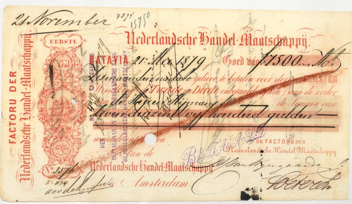 Netherlands-Indies. 7500 gulden. bill of exchange. Type 1879. Type Batavia. - Very fine -.