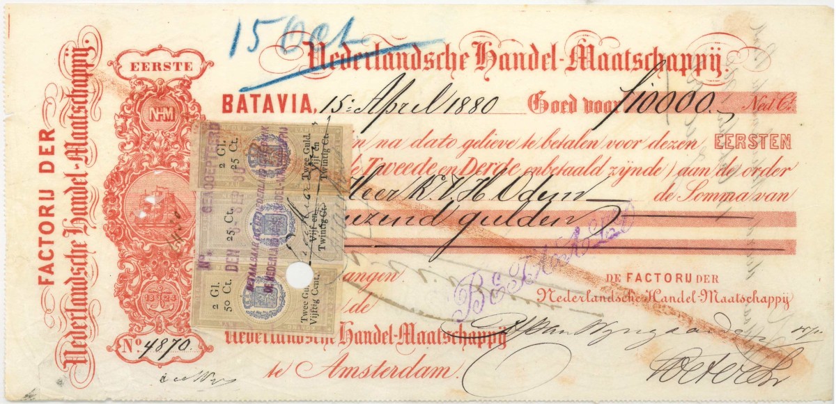 Netherlands-Indies. 10000 gulden. bill of exchange. Type 1880. Type Batavia. - Very fine -.