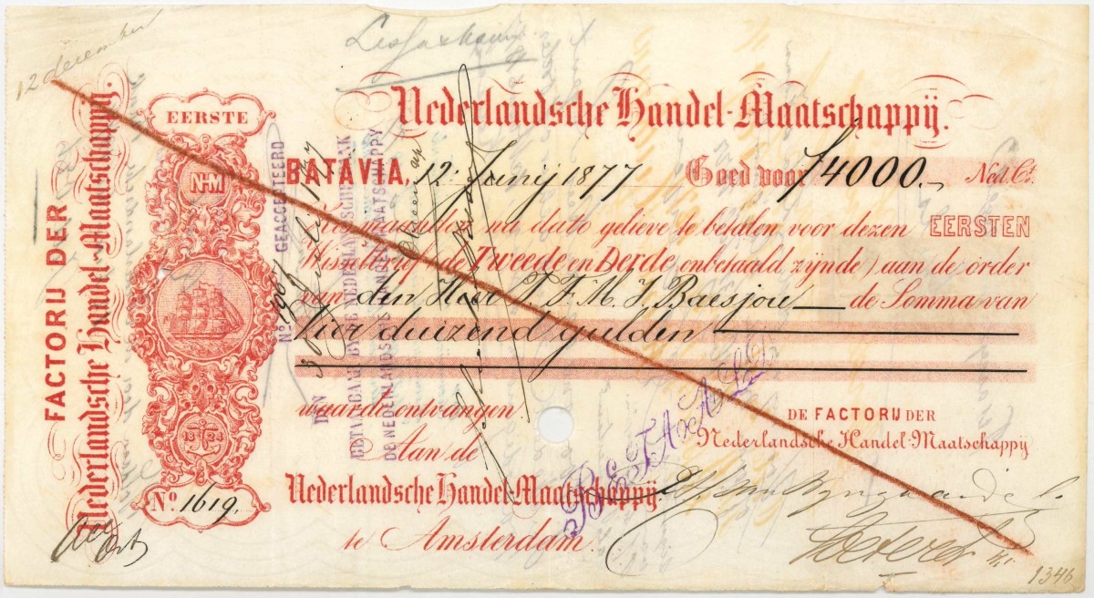 Netherlands-Indies. 4000 gulden. bill of exchange. Type 1877. Type Batavia. - Fine .