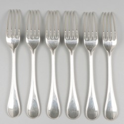 6-delige set dessertvorken Christofle Sterling, model Perles, zilver.