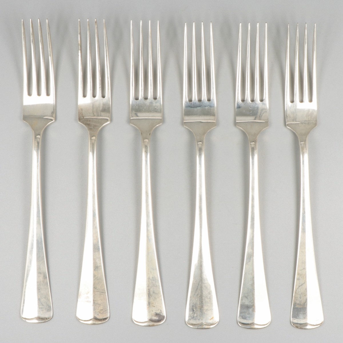6-delige set dinervorken Haags lofje zilver.