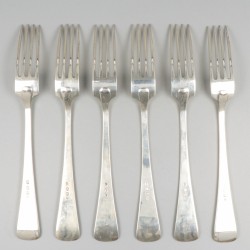 6-delige set dinervorken Haags lofje zilver.