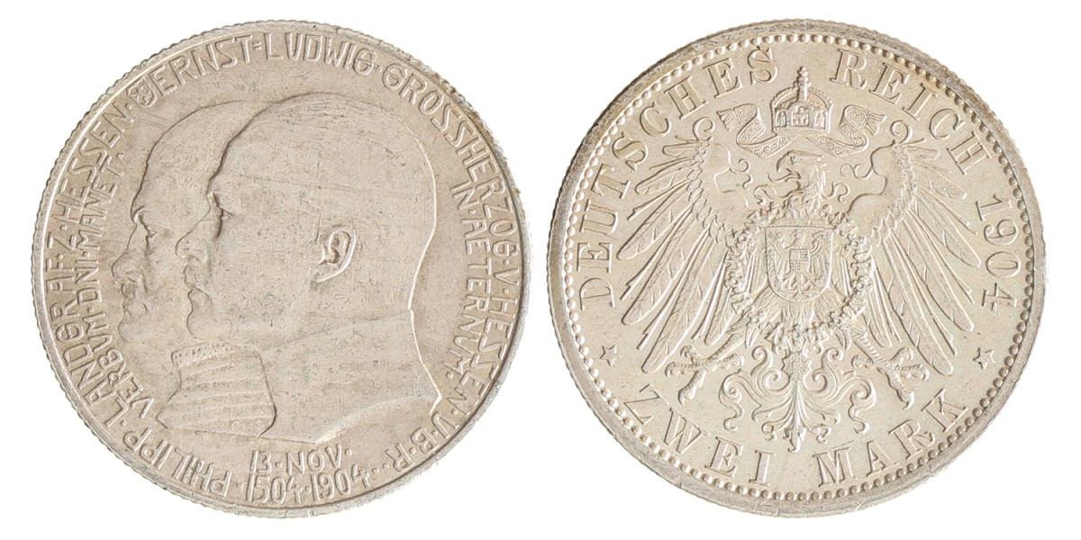 German states. Hessen-Darmstadt. Ernst Lüdwig. 2 Mark - 400th anniversary of the birthday of Philips 'der Großmütige'. 1904.