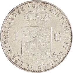 1 gulden. Wilhelmina. 1906. Zeer Fraai +.