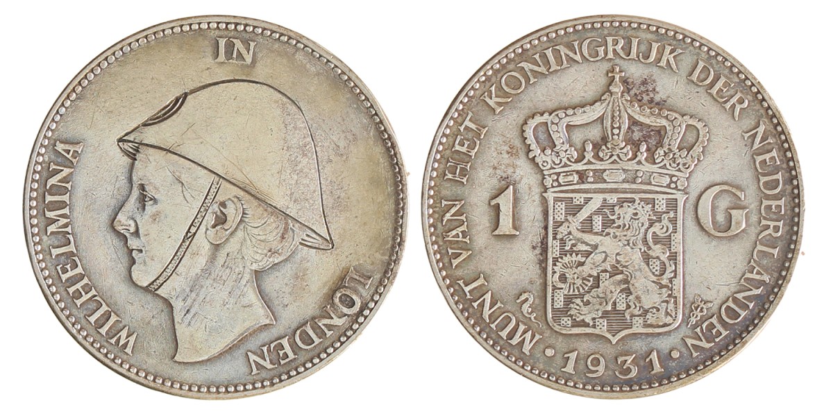 1 gulden. Wilhelmina in Londen. 1931. Zeer Fraai +.