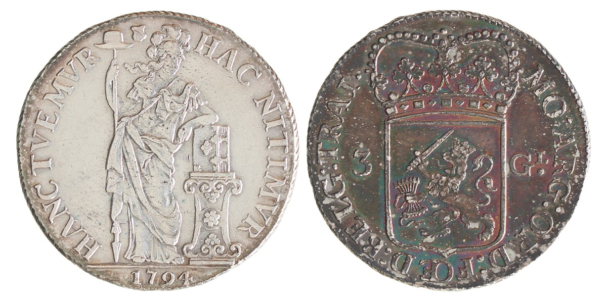 3 Gulden - Generaliteits. Utrecht. 1794. Zeer Fraai -.