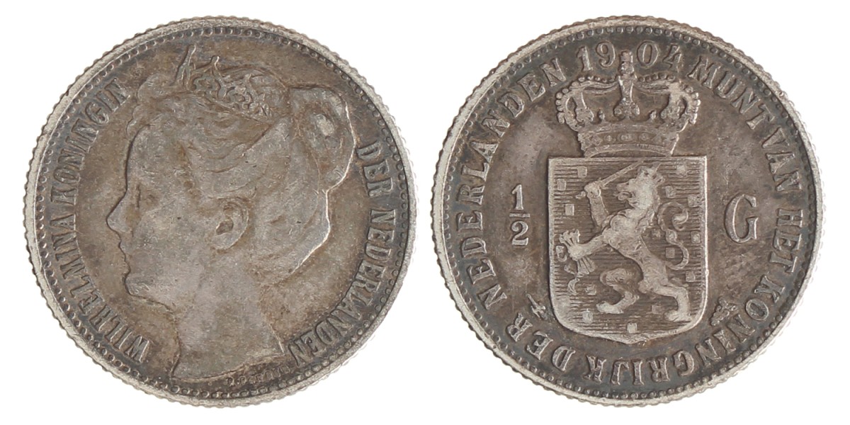 ½ Gulden. Wilhemina. 1904. Fraai / Zeer Fraai.
