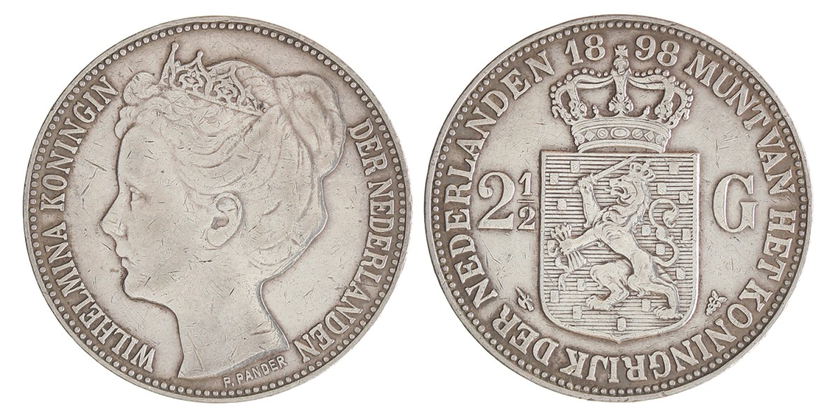 2½ gulden. Wilhelmina. 1898. Zeer Fraai.