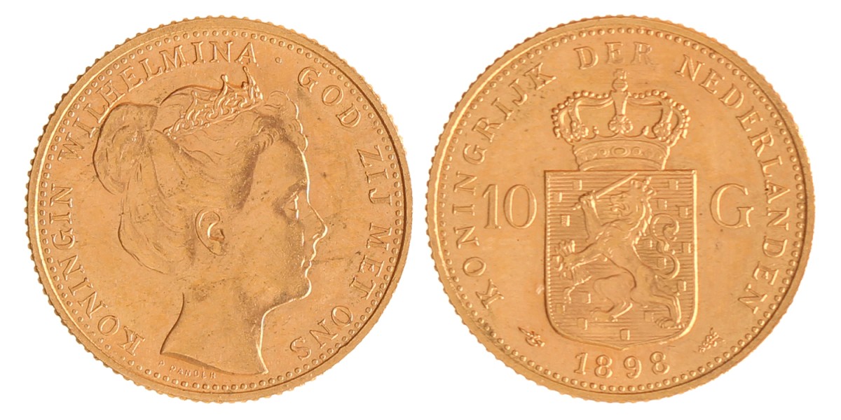 10 Gulden. Wilhemina. 1898. Prachtig -.