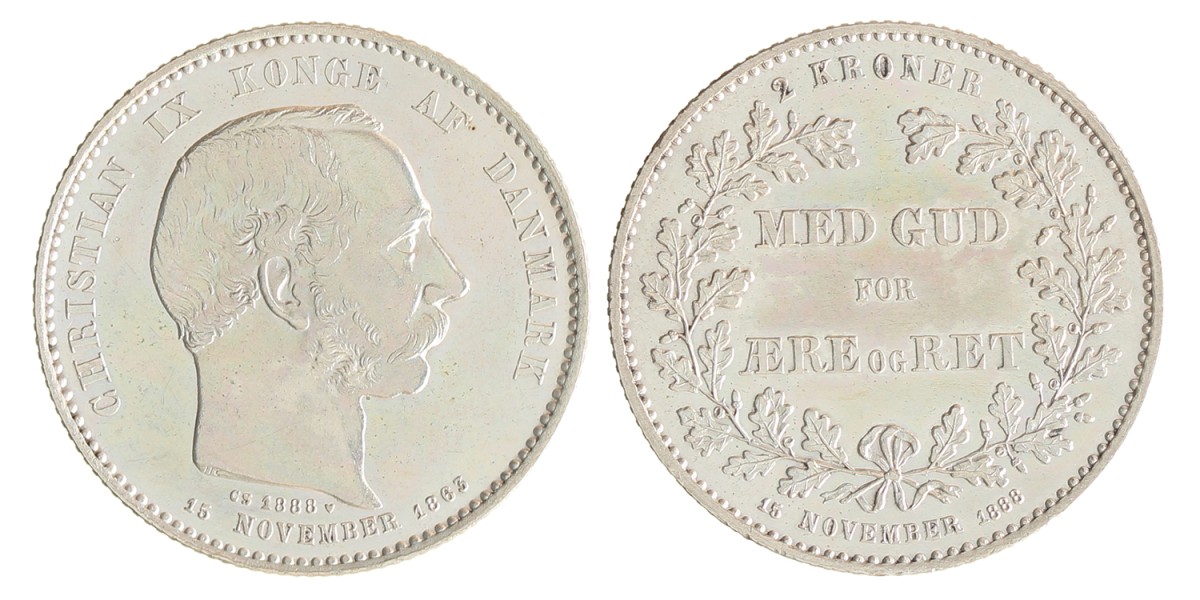 Denmark. Christian IX. 2 Kronen - Anniversary of Reign. 1888.