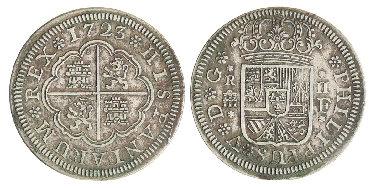 Spain. Kingdom. Philips V. 2 Reales. 1723 F.