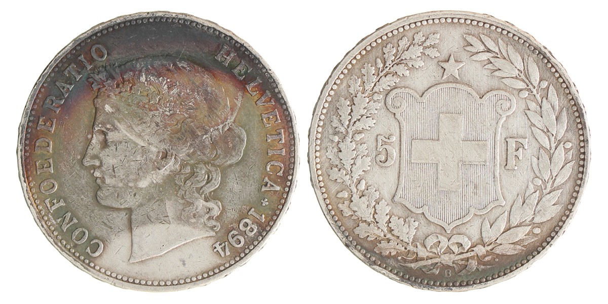 Switzerland. 5 Francs. 1894.