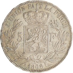 Belgium. Leopold II. 5 Francs. 1868.