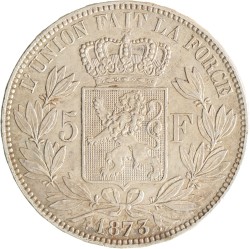 Belgium. Leopold II. 5 Francs. 1873.