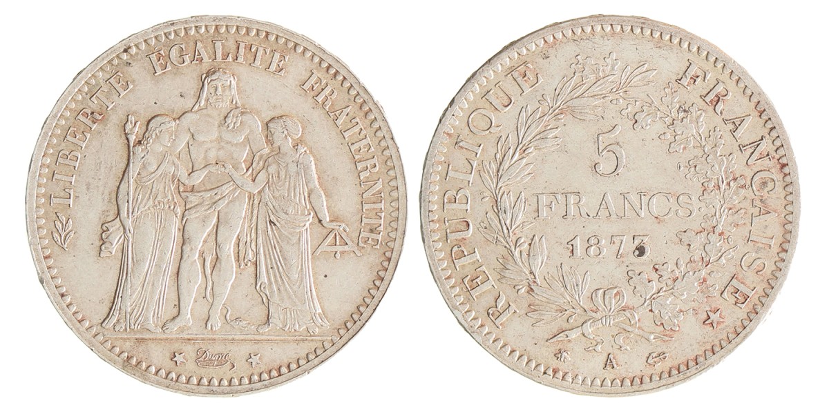 France. Third republic. 5 Francs. 1873 A.