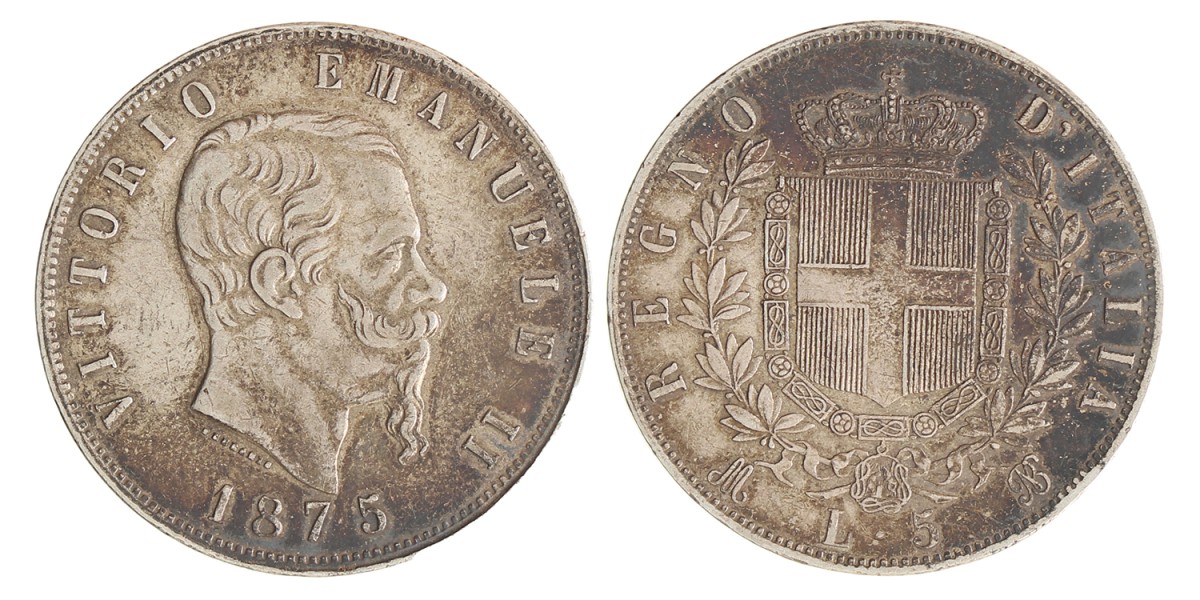 Italy. Kingdom. Victor Emmanuele II. 5 Lire. 1875.