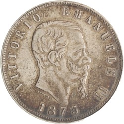 Italy. Kingdom. Victor Emmanuele II. 5 Lire. 1875.