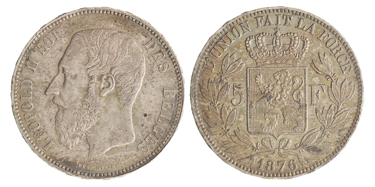 Belgium. Leopold II. 5 Francs. 1876.