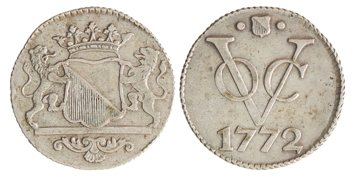 Duit. Zilveren afslag. V.O.C. (Utrecht). 1772. Prachtig.