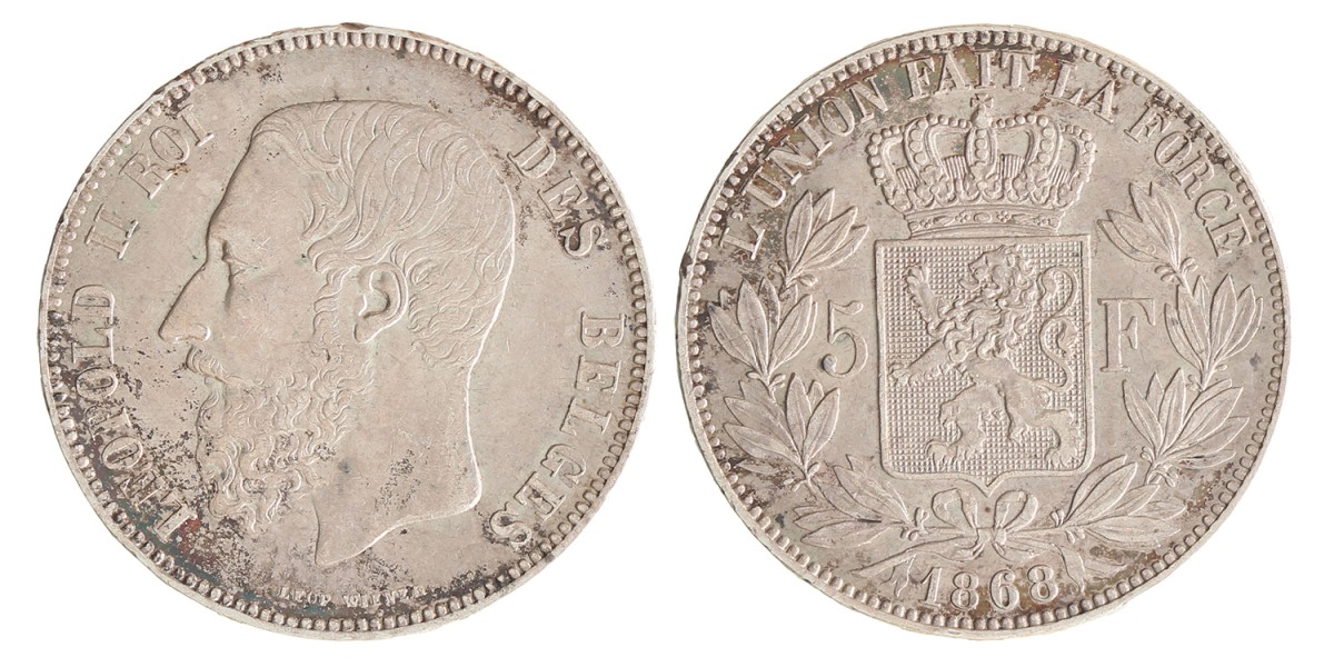 Belgium. Leopold II. 5 Francs. 1868.