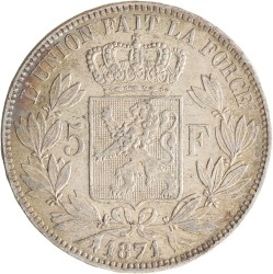 Belgium. Leopold II. 5 Francs. 1871.