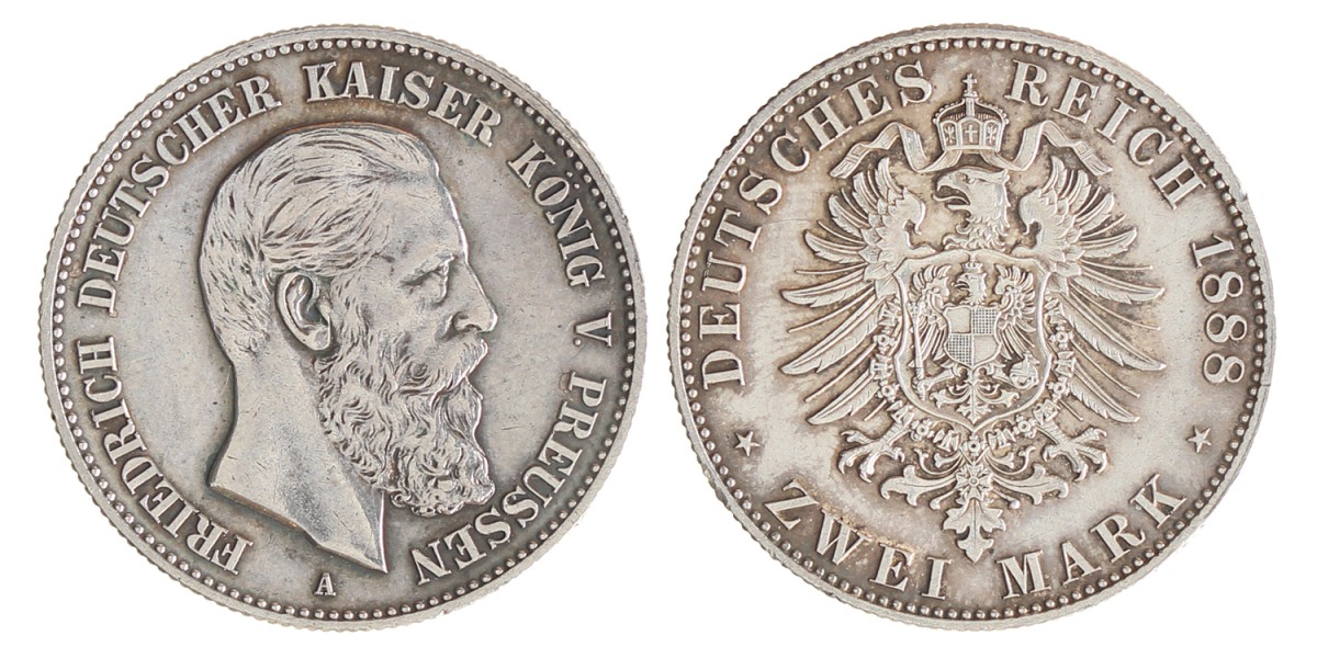 German states. Prussia. Friedrich. 2 Mark. 1888.