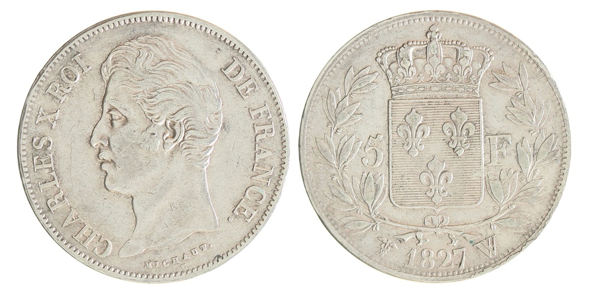 France. Second kingdom. Charles X. 5 Francs. 1827 W.