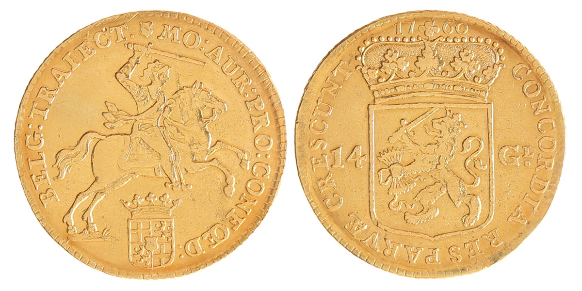 Gouden rijder van 14 Gulden. Utrecht. 1760. Zeer Fraai.