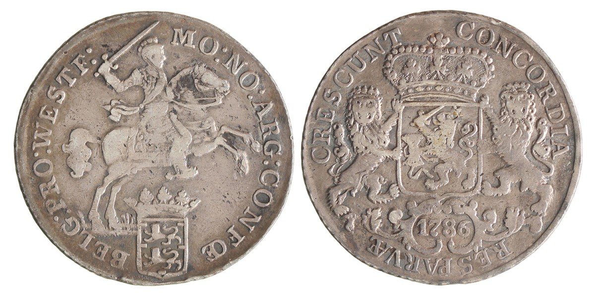 Halve dukaton of zilveren rijder. West-Friesland. 1786. Fraai +.