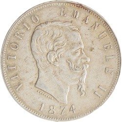 Italy. Kingdom. Victor Emmanuele II. 5 Lire. 1874.