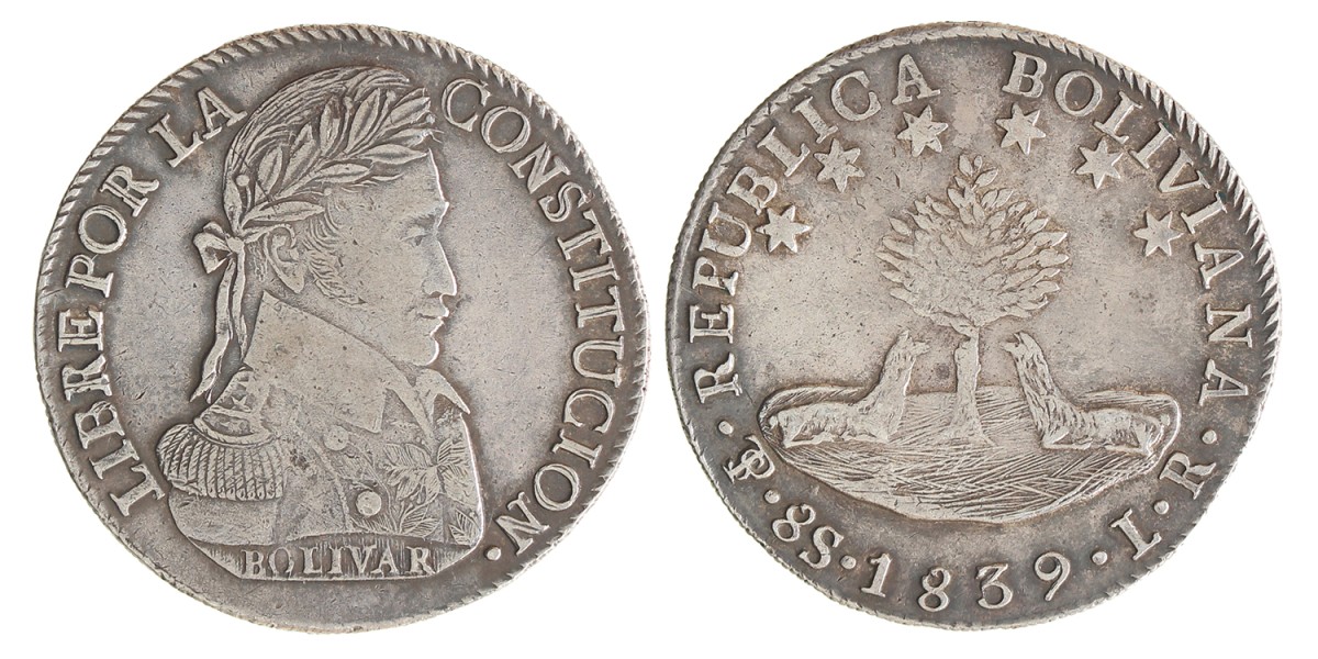 Bolivia. Republic. 8 Soles. 1839 LR.
