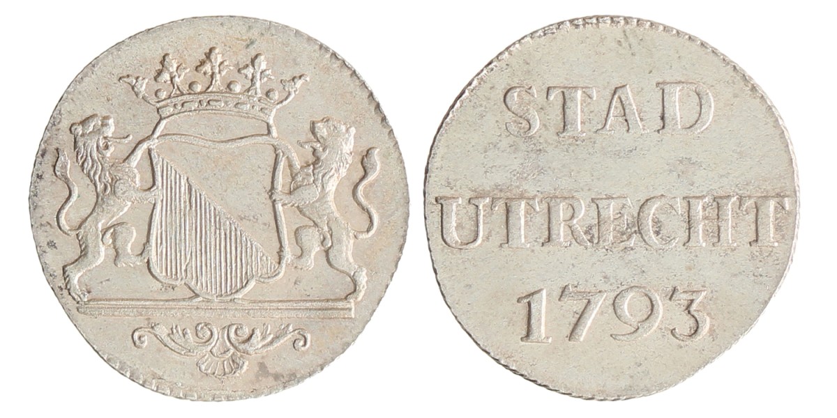 Duit. Afslag in zilver. Utrecht stad. 1793. FDC.