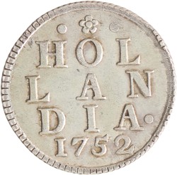 Duit. Afslag in zilver. Holland. 1752. Zeer Fraai / Prachtig.