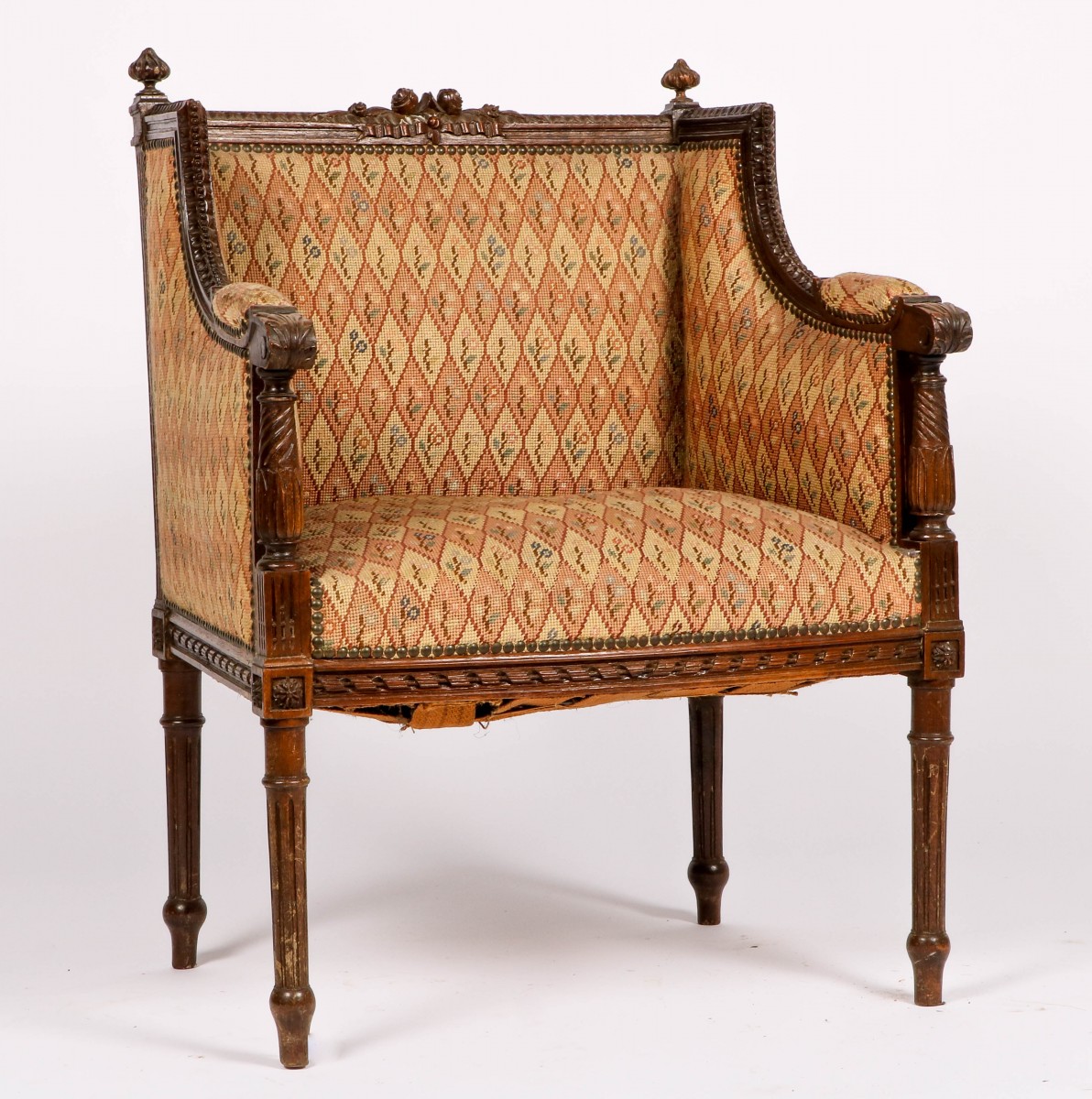 Een notenhouten Louis XVI-stijl boudoir/ toilettafel stoeltje, Frankrijk, ca. 1900.