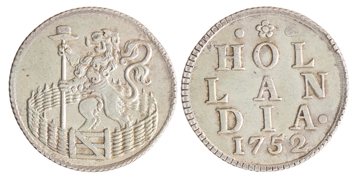Duit. Afslag in zilver. Holland. 1752. Zeer Fraai / Prachtig.
