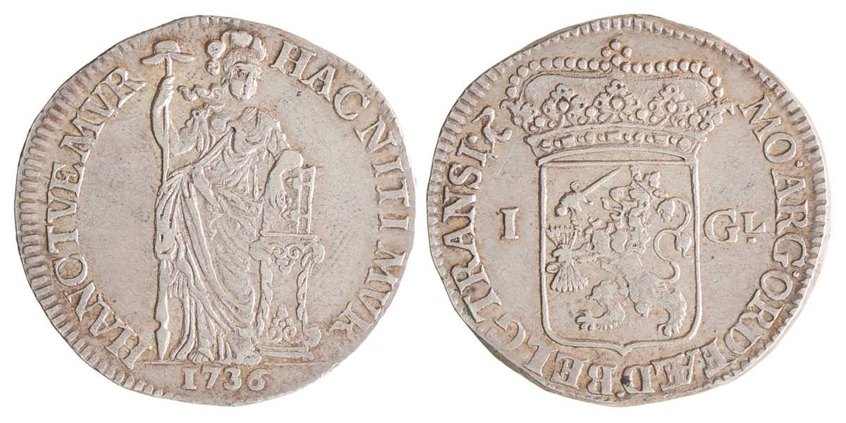 1 Gulden - Generaliteits. Overijssel. 1736. Zeer Fraai +.