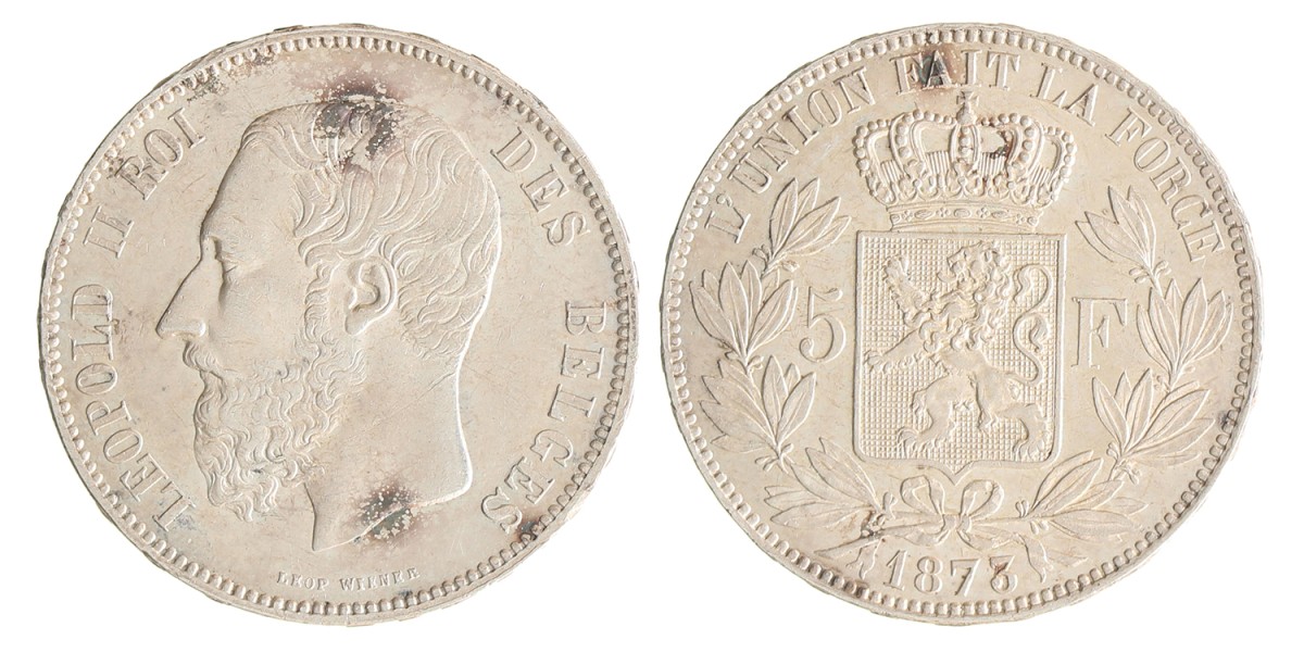Belgium. Leopold II. 5 Francs. 1873.