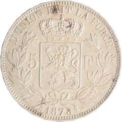 Belgium. Leopold II. 5 Francs. 1873.