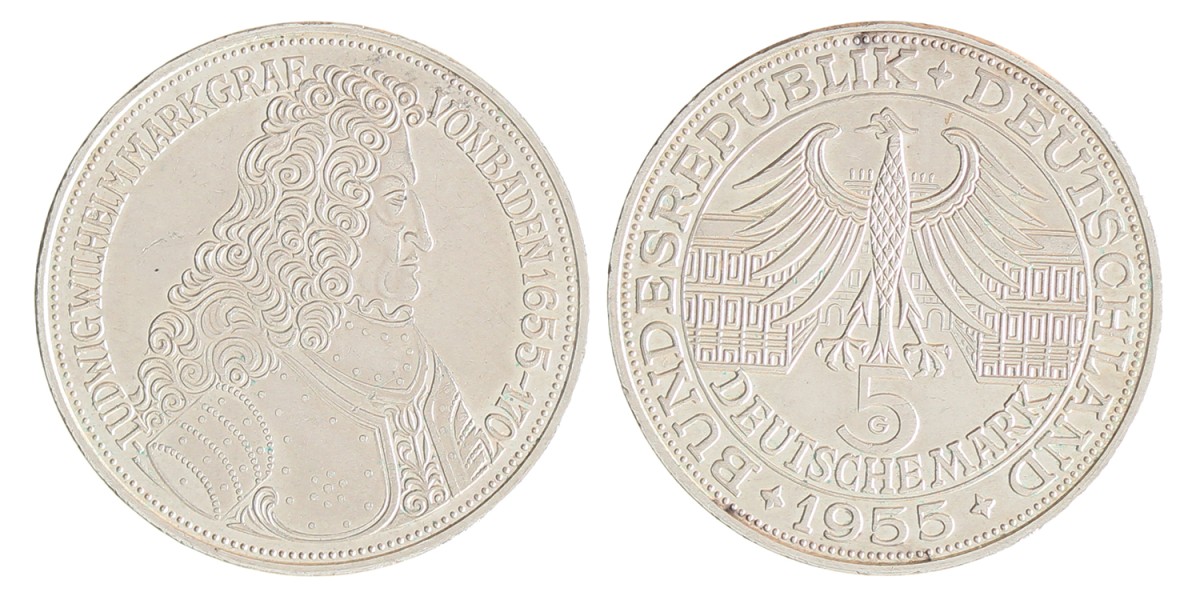 Germany. BRD. 5 Mark - Ludwich Wilhelm Markgraf von Baden. 1955.