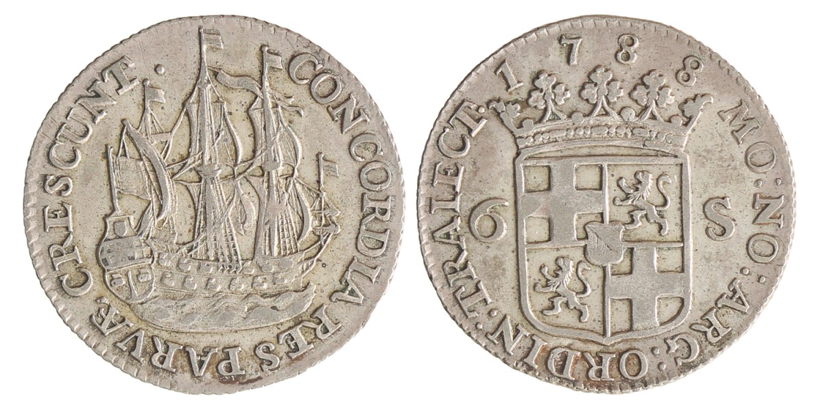 Scheepjesschelling van 6 stuiver. Utrecht. 1788. Zeer Fraai / Prachtig.