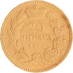 Serbia. Milan IV. 20 Dinara. 1879.